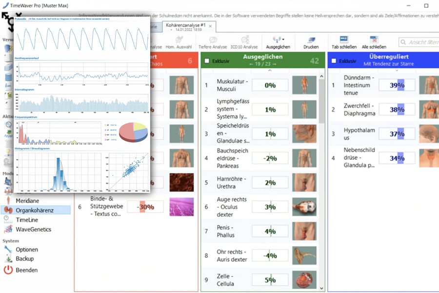 TimeWaver System mit Organkohärenz- sowie Herzfrequenzvariabilitäts-Analyse